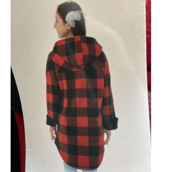 Boston Traders Buffalo Plaid Sherpa Lined Hooded Long Jackets --Red/Black - Picture 6 of 7